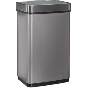 Sensor Waster Bin, 60 l Trash Can, Stainless Steel Kitchen Garbage Pail with Motion Sensor, Battery-Operated, Grey - Relaxdays