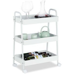 Serving Trolley, 3 Tiers, 360° Rotating Wheels, Kitchen Cart with Handles, Steel Frame, hwd: 70 x 49 x 28 cm, White - Relaxdays
