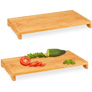 Cutting Board, Set of 2, Juice Groove, Chopping Carving Board, h x w x d: 5 x 52 x 29 cm, Bamboo, Brown - Relaxdays