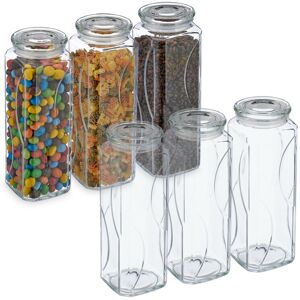 Set of 6, Storage Jars, Airtight Lids, 1650ml each, Dry Food Storage, hwd: 27x9.5x9.5 cm, Glass, Transparent - Relaxdays