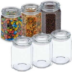 Set of 6, Storage Jars, Airtight Lids, 1800ml each, Dry Food Storage, 18.5x13.5x13.5 cm, Glass, Transparent - Relaxdays