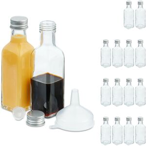 Small Bottles, Set of 16, 50 ml, Glass Bottles for Filling, Screw Cap & Cork, Mini Bottles, Transparent/Silver - Relaxdays