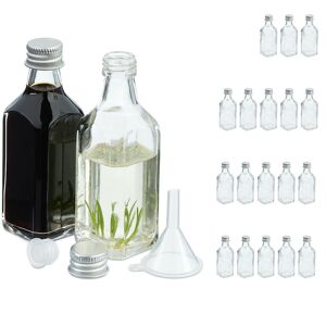Small Bottles, Set of 20, 50 ml, Glass Bottles for Filling, Screw Cap & Cork, Transparent/Silver - Relaxdays