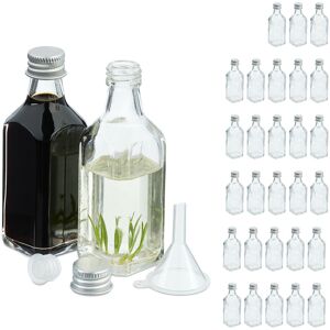 Small Bottles, Set of 30, 50 ml, Glass Bottles for Filling, Screw Cap & Cork, Transparent/Silver - Relaxdays