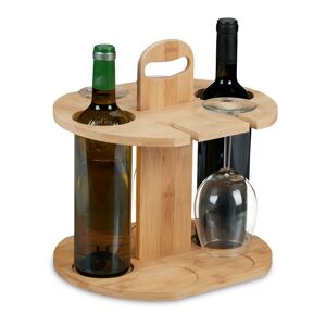 Wine Butler, Storage for 2 Bottles & 4 Glasses, Bamboo, HxWxD: 30.5 x 30x 25 cm, Home, Kitchen & Bar, Natural - Relaxdays