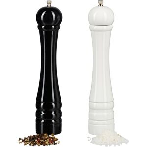 Wooden Spice Mills, Pepper Mill Set of 2, Ceramic Grinding Mechanism, Manual, Large, 30 cm Tall, Classic, Black-White - Relaxdays