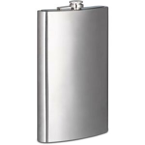 Xxl Stainless Steel Flask, Travel Hip Flask with 1.8L Volume Capacity, Classic Design, Barware, Silver - Relaxdays