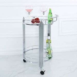 Vanity Living - 2-Tier Tea Wine Drinks Trolley on wheels, Round Shaped 75cm Metal Mini Bar Cart with Tempered Glass Shelves - Silver