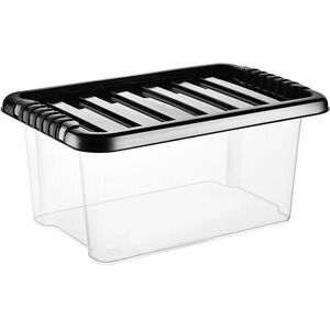 VISS Set of 10, 13 Litre) Clear Plastic Storage Boxes With Black Lids Home