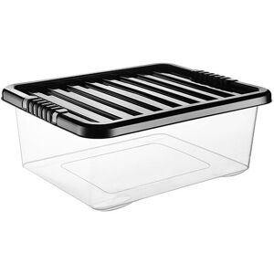 VISS Set of 10, 28 Litre Underbed) Clear Plastic Storage Boxes With Black Lids Home