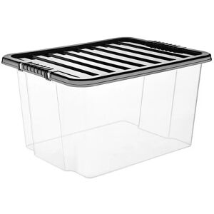 VISS Set of 10, 30 Litre ) Clear Plastic Storage Boxes With Black Lids Home