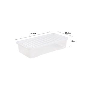 VISS Set of 10, 42 Litre Underbed) Clear Plastic Storage Boxes With Black Lids Home