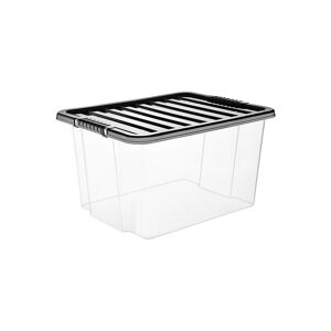 VISS Set of 3, 30 Litre ) Clear Plastic Storage Boxes With Black Lids Home