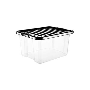 VISS Set of 3, 35 Litre) Clear Plastic Storage Boxes With Black Lids Home