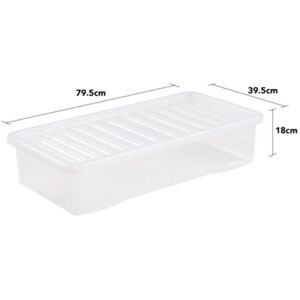 VISS Set of 3, 42 Litre Underbed) Clear Plastic Storage Boxes With Black Lids Home