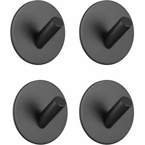 Hoopzi - Set of 4 black adhesive hooks in stainless steel for towels, kitchen, toilets, cupboards