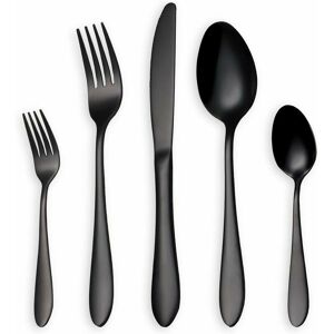 Shiny Black Cutlery/Cutlery Set, 5 Piece Stainless Steel Knife Spoon Set For (Black, 1 Sets) - Alwaysh