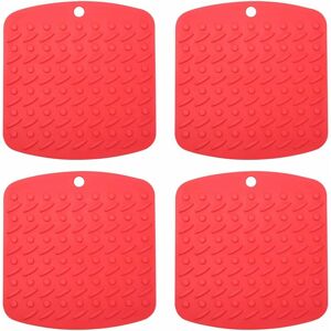 LANGRAY Silicone Trivet Mat Hot Pot Holders Hot Pads for Kitchen Non-Slip Heat Resistant Jar Opener Spoon Rest Garlic Peeler Potholders 4 Pack 7''x7 Red