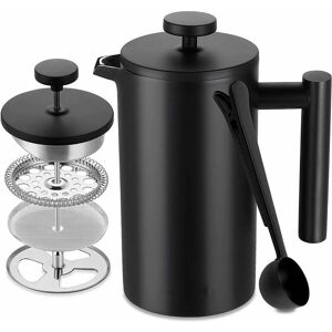 HOOPZI Stainless Steel French Press, 1 L Double Wall Insulated Coffee Press, Inner Wall with Cautèle, with 5 Coffee Filters and Measuring Spoon, 7-8 Cups,