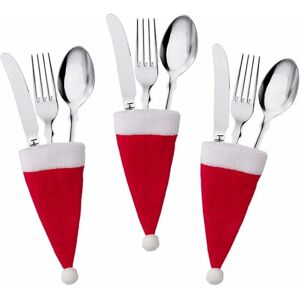 Langray - Tableware Holders, 20 Pcs Christmas Santa Hats Silverware Holders Xmas Cutlery Holder Pockets Knife Spoon Fork Bag Wine Bottle Cap Cover