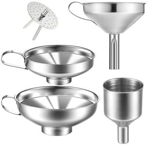 WOOSIEN The 4-pack stainless steel kitchen funnel is suitable for glass spice jars for transferring liquids