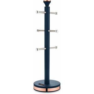 T826132MNB Cavaletto Mug Tree with Stainless Steel Stoppers, Soft Underliner, Midnight Blue and Rose Gold - Tower