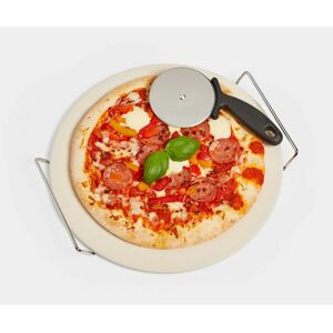 Vonshef - Pizza Stone Set, Pizza Accessories Set for Oven & Grill, Includes Pizza Cutter & Chrome Stand, 13 Inch Ceramic Pizza & Bread Baking Stone