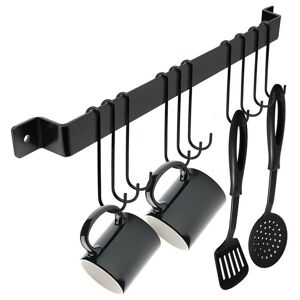 Wall-Mounted Kitchen Shelf No Drilling Spice Rack with 10 Removable Hooks, Hanging Spatulas, Spoons and Other Cooking Utensils, Black, 1PC - Rhafayre