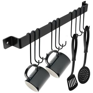 Wall-Mounted Kitchen Shelf No Drilling Spice Rack with 10 Removable Hooks, Hanging Spatulas, Spoons and Other Cooking Utensils, Black, 2PC - Rhafayre