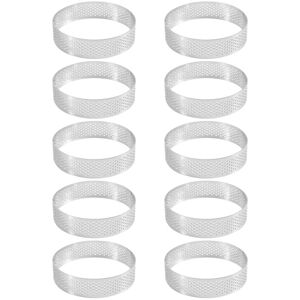 TLILY 10 Pcs Circular Stainless Steel Tart Ring Tower Pie Cake Mould Perforated Mousse Ring,8cm