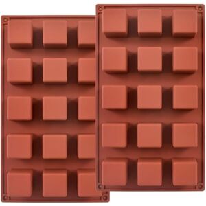 Longziming - 15 Cavities 1.4 Inch Square Silicone Mold, Cube Mold for Making Chocolate Candy, Cake, Ice Cube Tray, Praline Truffles, Set of 2