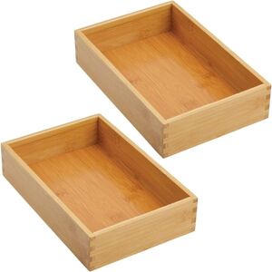 Csparkv - 2 Pack) 1 Piece Bamboo Drawer Organizer for Kitchen - Modular Cutlery Tray for Silverware, Dishes, etc. - Storage Bin - Light Brown