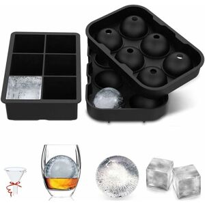 HÉLOISE 2 Piece Ice Cube Mold Set Silicone Ice Cube Tray Square and Round Spherical Ice Cube Mold for cooling water, whiskey cocktail and other drinks,