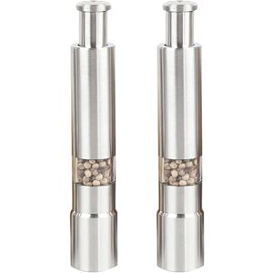 TLILY 2PCS Manual Salt and Pepper Grinder Set Stainless Steel Push Button Thumb for Black Sea
