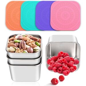 TLILY 4Pack Stainless Steel Snack Containers for Kids, Leak-Proof Metal Food Storage Containers Stackable Mini Lunch Box(6Oz)