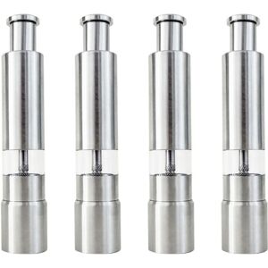 TLILY 4X Stainless Steel Salt and Pepper Grinder Push Button Silver for Cooking Spices Portable Thumb