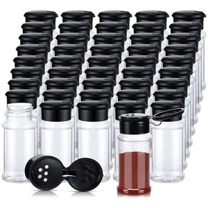 TLILY 50Pcs Plastic Spice Jars with Shaker Lids Containers Bottles Seasoning 3.3Oz/100Ml Black