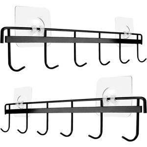 CCYKXA 2 Pieces Kitchen Utensil Holder, Kitchen Utensil Holder with 6 Hooks, No Drilling Storage Organizer Rack for Kitchen/Bathroom (Black)