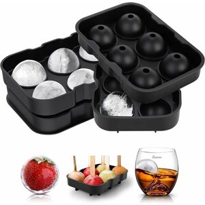 HÉLOISE Giant Ice Cube Round Tray, 2 Packs of xxl Silicone Ice Cube Molds with Crank and Funnel, bpa Free and fda Approved, Black, for Whiskey, Cocktails and