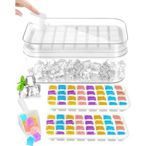 HÉLOISE Ice Cube Tray with Lid, Easy Release Silicone Ice Cube Tray with 64 Ice Cube Trays Storage Box, Freezer Ice Tray for Cocktails, Whiskey, Beer,