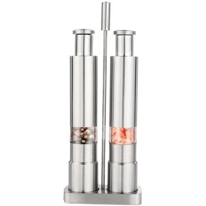 TLILY Manual Salt and Pepper Grinder Set Thumb Push Mill Stainless Steel Spice Sauce Grinders with Metal Holder