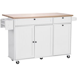 Mophorn Mobile Kitchen Island Cart with Storage,153cm Wide Rolling Kitchen Cart with Drop Leaf,2Drawers,Trash Bin Cabinet,Knife Organizer, Spice