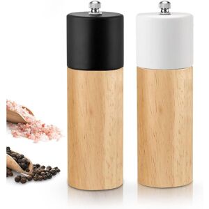 Longziming - Oak Wood Salt and Pepper Mill Set with Adjustable Ceramic Grinder 6.5 inch'