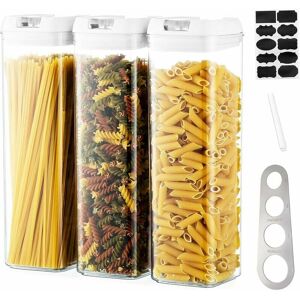 DEWDAT Plastic Pasta Storage, Airtight Spaghetti Jar, Pasta Containers With Lids, Set Of 3 Durable And Stackable Food Storage Containers For Fridge Pantry