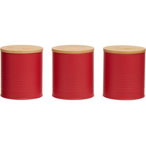 Premier Housewares - Interiors By Premier Stylish Set Of Three Red Canisters, Practical Design Kitchen Canisters, Durable Stainless Steel Canisters