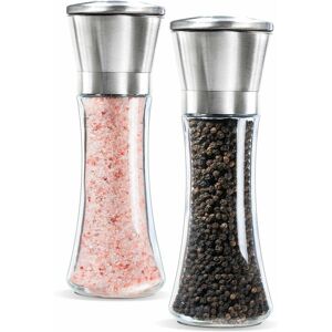 Coavas - Premium Salt and Pepper Grinder Set of 2 - Brushed Stainless Steel Pepper Mill and Salt Mill, 6 oz Tall Glass Body, 5-Level Adjustable