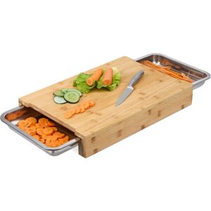 Relaxdays - Bamboo Chopping Board with 2 Removable Trays, hwd: 8 x 45 x 30 cm, Elevated Kitchen, Meat, Natural/Silver
