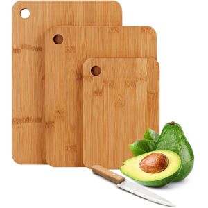 Relaxdays bamboo cutting board set of 3, with handle hole, 3 sizes, wooden boards 22–33 cm wide, natural colour