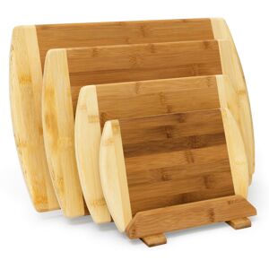 Relaxdays - Chopping Board Bamboo Set Of 4 With Stand: 28 x 44 x 30 cm Cutting Board Set Four In Different Sizes Two-Colored Wood Double-Sided, Knife