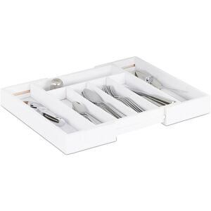 Cutlery Drawer Tray, Extendable, Variable Width, 5 - 7 Compartments, Bamboo Organiser, hwd 5.5x48.5x37cm, White - Relaxdays